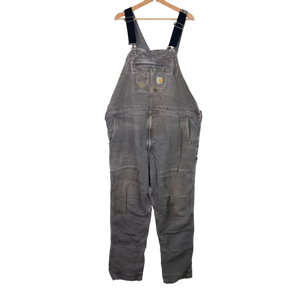 Carhartt Rigby Bib Overalls Mens 50x34 Relaxed‎ Fit Gray Distressed Workwear